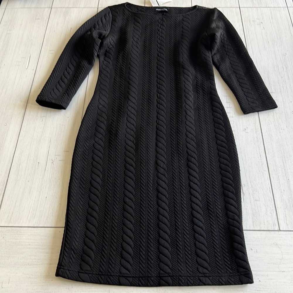 Sharagano Solid Black Quilted Snake Print Dress NWT
